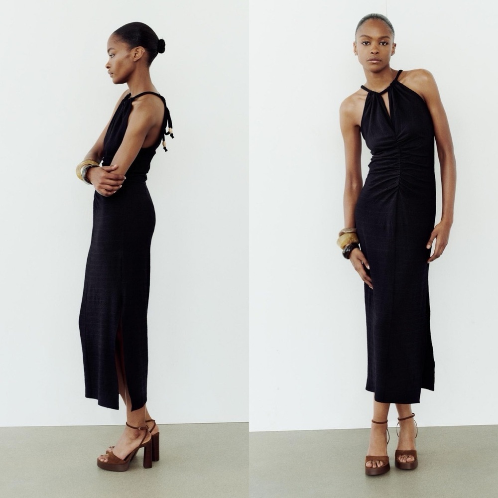 Zara Halter Midi Dress in Black Size Medium